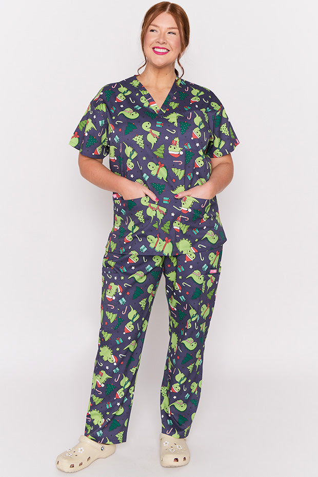 Meredith Dino Christmas Scrub Top – Dino Christmas top
