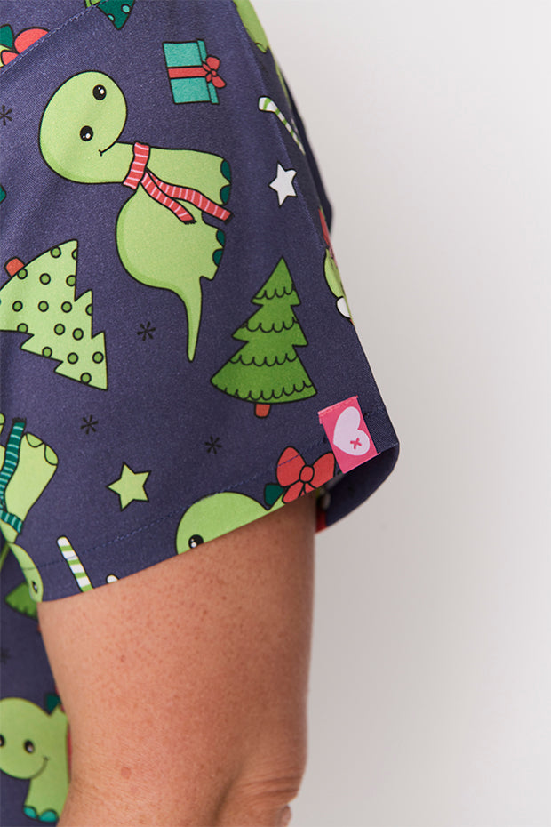 Meredith Dino Christmas Scrub Top – Dino Christmas top