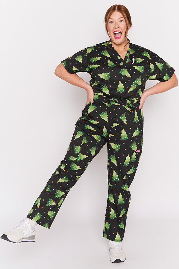 Cristina Christmas Tree Scrub Pant – Christmas Tree wide leg pants