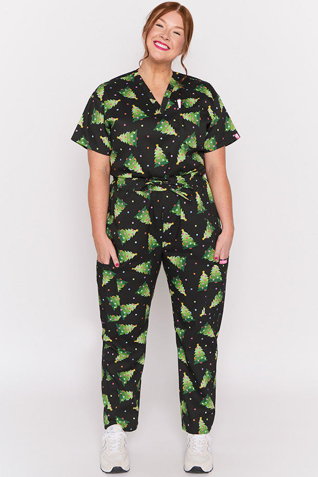 Cristina Christmas Tree Scrub Pant – Christmas Tree wide leg pants
