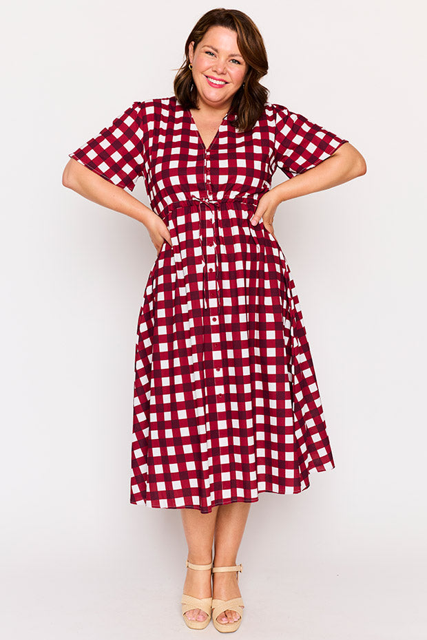 Marley Cotton Cherry Gingham Dress โ Cherry Gingham midi dress