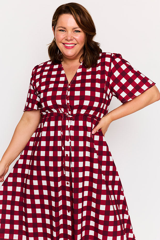 Marley Cotton Cherry Gingham Dress – Cherry Gingham midi dress
