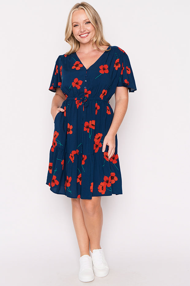 Remi Red Poppy Fields Dress โ Red Poppy Fields knee length dress