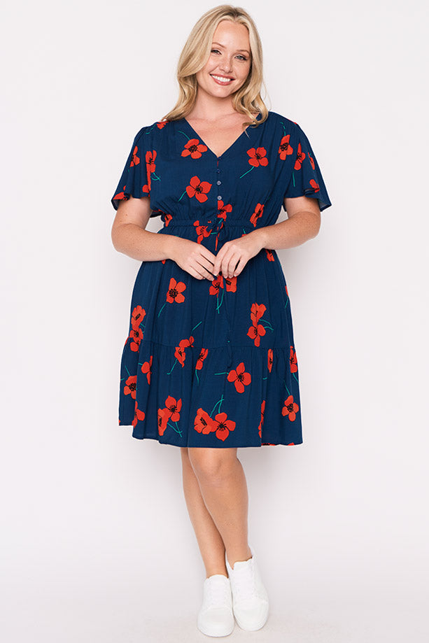 Remi Red Poppy Fields Dress โ Red Poppy Fields knee length dress