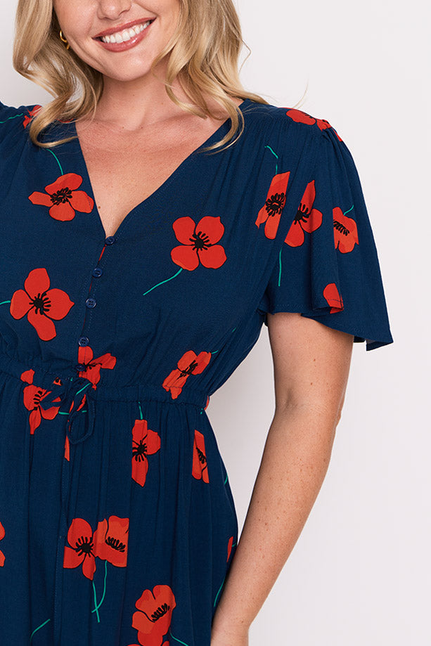Remi Red Poppy Fields Dress โ Red Poppy Fields knee length dress