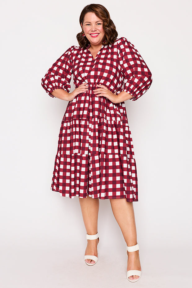Crystal Cherry Gingham Dress – Cherry Gingham midi dress
