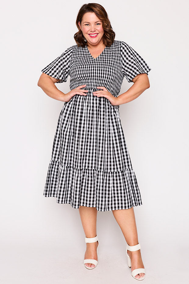 Lila Black Gingham Dress – Black Gingham midi dress
