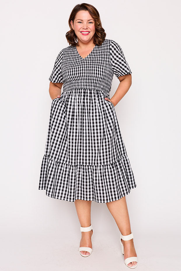 Lila Black Gingham Dress – Black Gingham midi dress