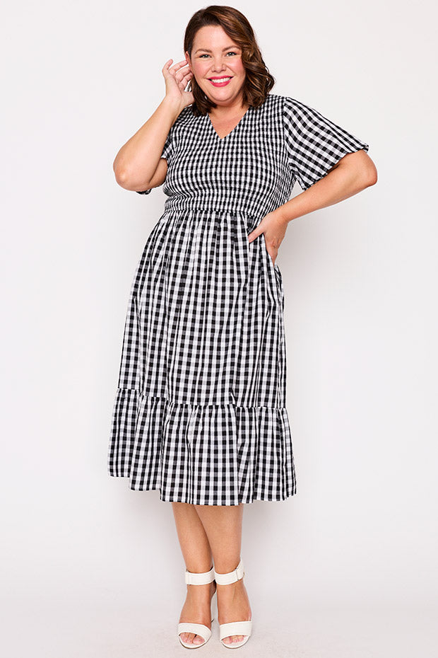 Lila Black Gingham Dress – Black Gingham midi dress