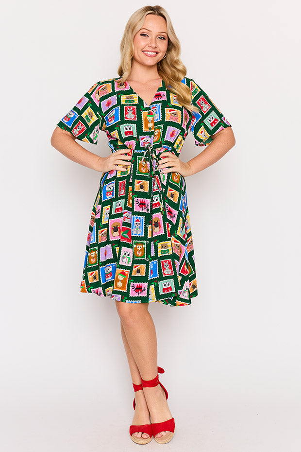 Jaz Aussie Stamps Christmas Dress – Aussie Stamps Christmas knee length dress