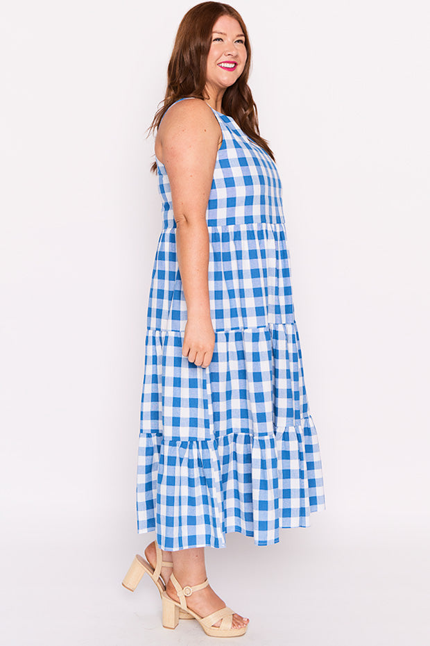 Maisy Cobalt Gingham Dress – Cobalt Gingham midi dress