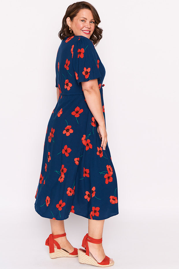 Michelle Red Poppy Fields Dress โ Red Poppy Fields midi dress
