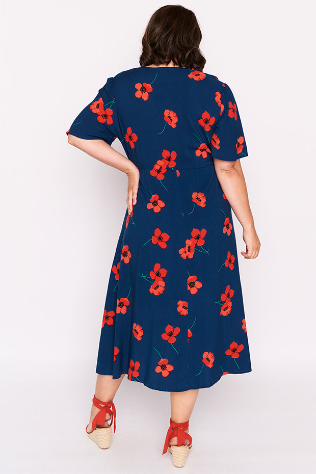 Michelle Red Poppy Fields Dress โ Red Poppy Fields midi dress