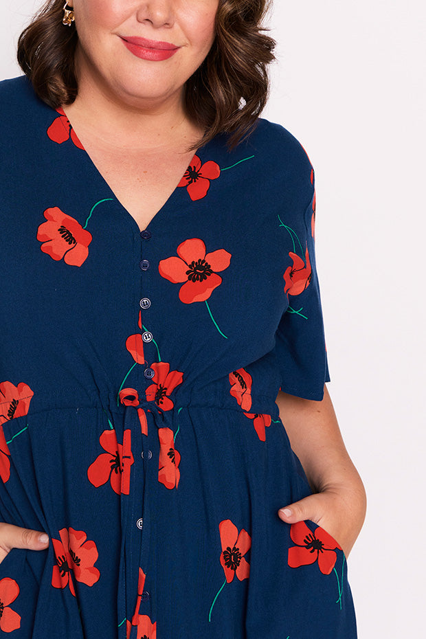 Michelle Red Poppy Fields Dress โ Red Poppy Fields midi dress