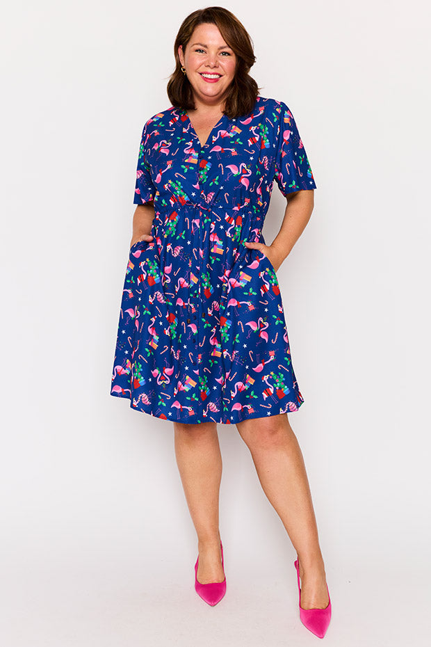 Siena Flamingo Christmas Dress – Flamingo Christmas knee length dress