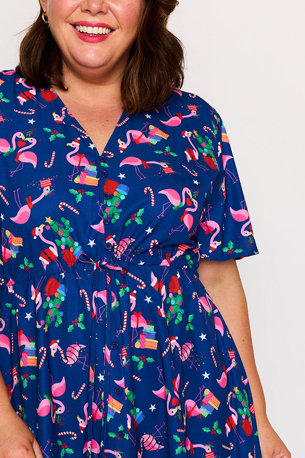 Siena Flamingo Christmas Dress – Flamingo Christmas knee length dress