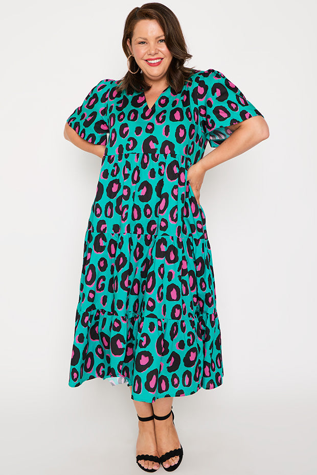 Clara Minty Leopard Dress – Minty Leopard midi dress