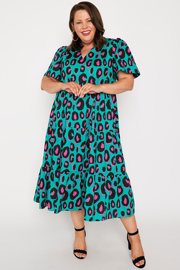 Clara Minty Leopard Dress – Minty Leopard midi dress