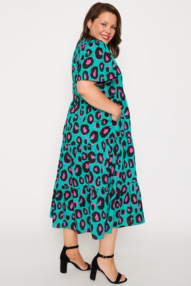 Clara Minty Leopard Dress – Minty Leopard midi dress