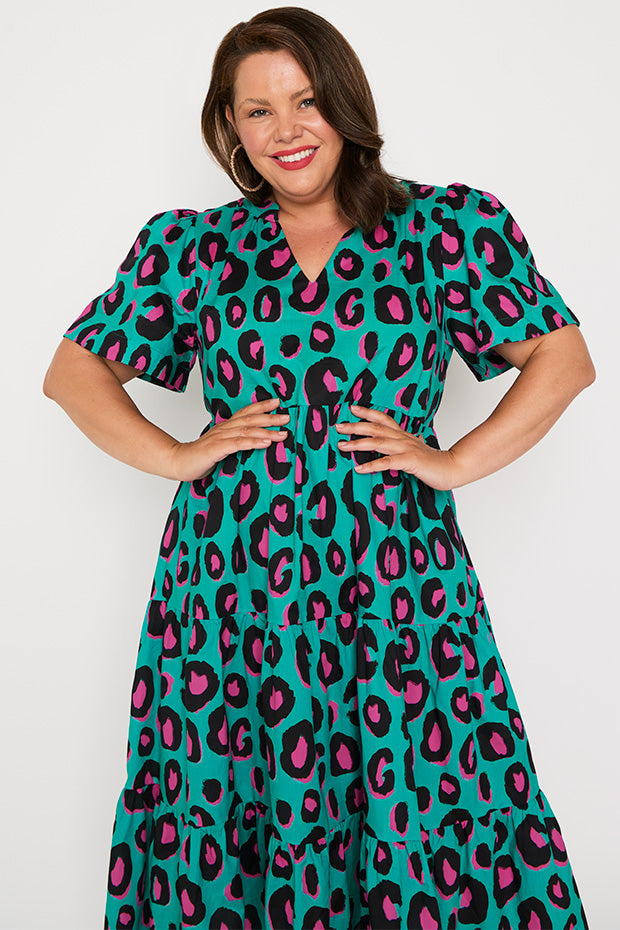 Clara Minty Leopard Dress – Minty Leopard midi dress
