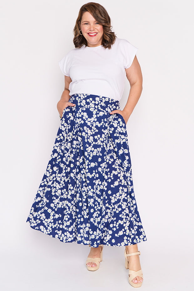 Katelyn Blue Petal Whimsy Skirt – Blue Petal Whimsy maxi skirt