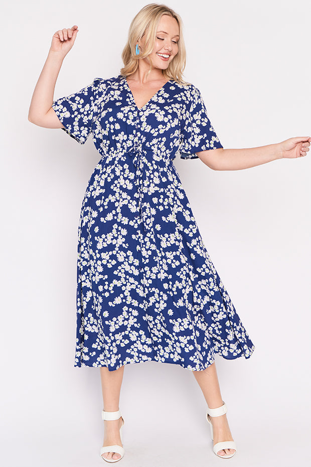 Michelle Blue Petal Whimsy Dress โ Blue Petal Whimsy midi dress