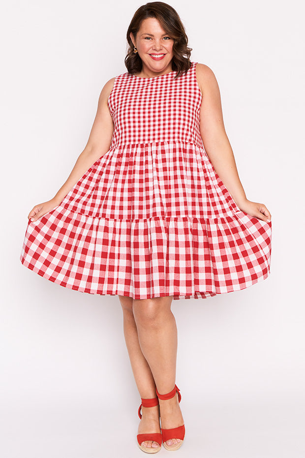 Joey Red Gingham Dress – Red Gingham knee length dress