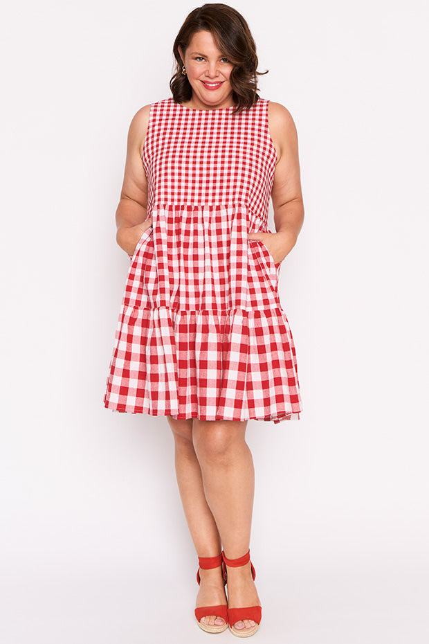 Joey Red Gingham Dress – Red Gingham knee length dress
