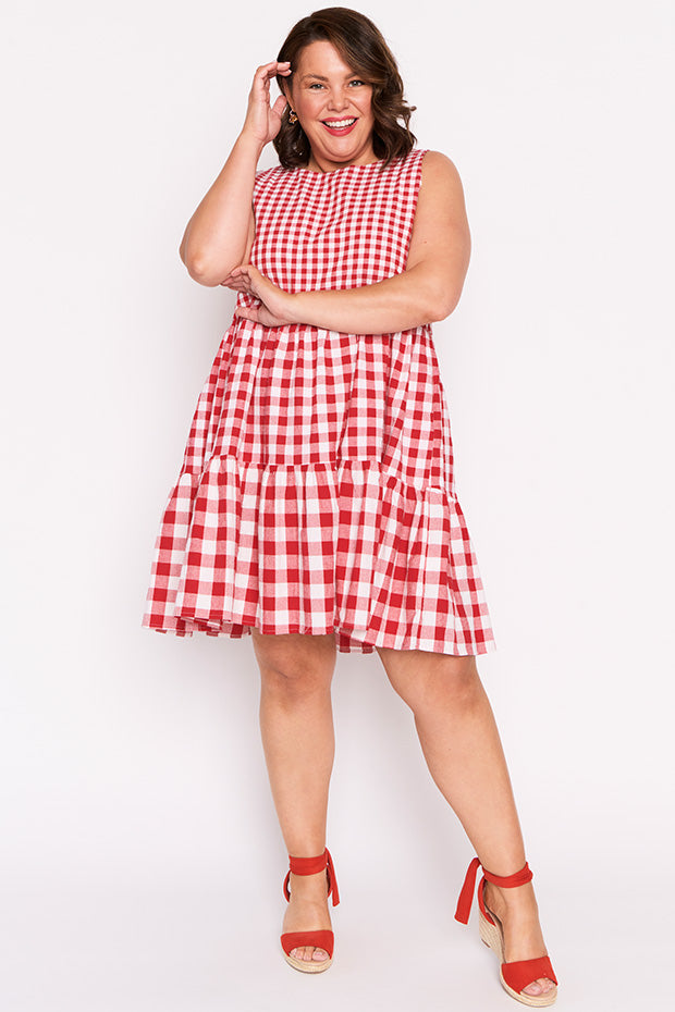 Joey Red Gingham Dress – Red Gingham knee length dress