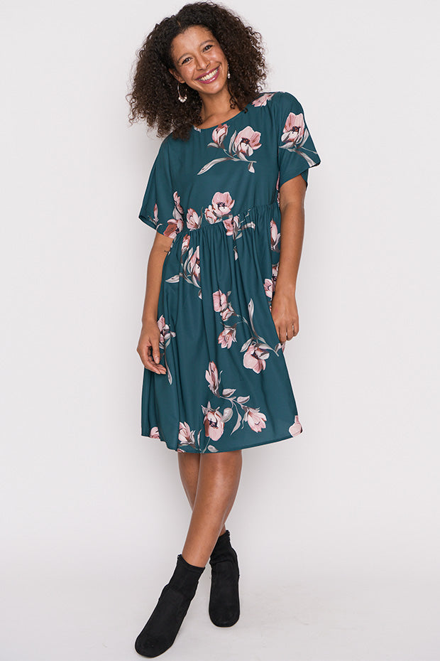 Allsorts Teal Floral Dress – Teal Floral knee length dress