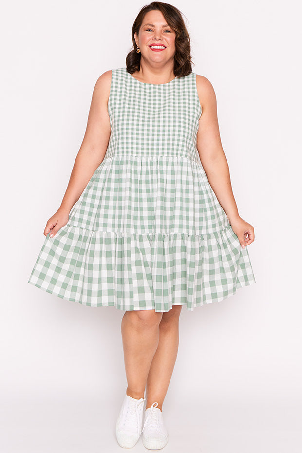 Joey Sage Gingham Dress – Sage Gingham knee length dress