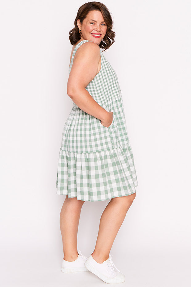 Joey Sage Gingham Dress – Sage Gingham knee length dress