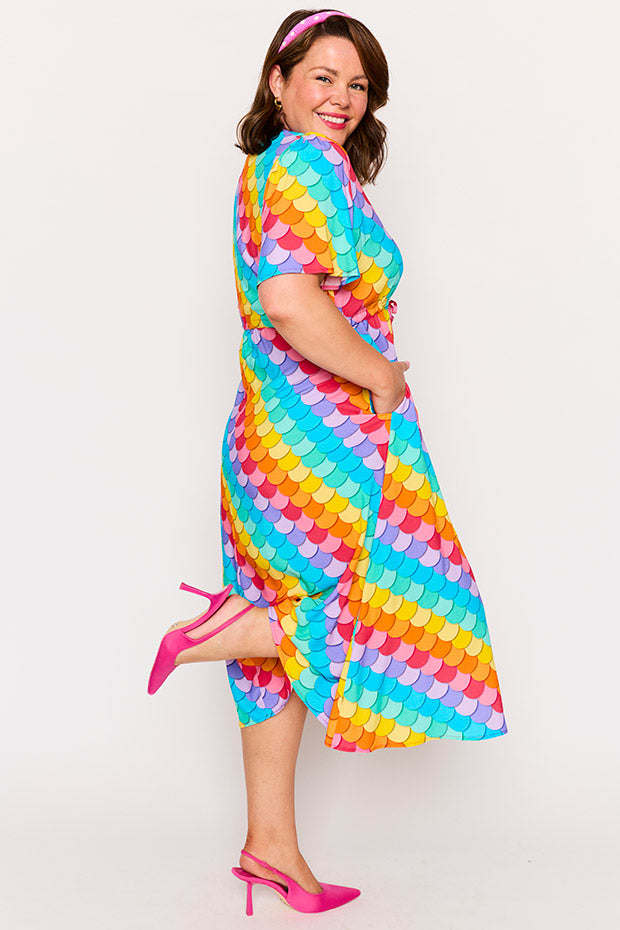 Michelle Rainbow Mermaid Dress โ Rainbow Mermaid midi dress