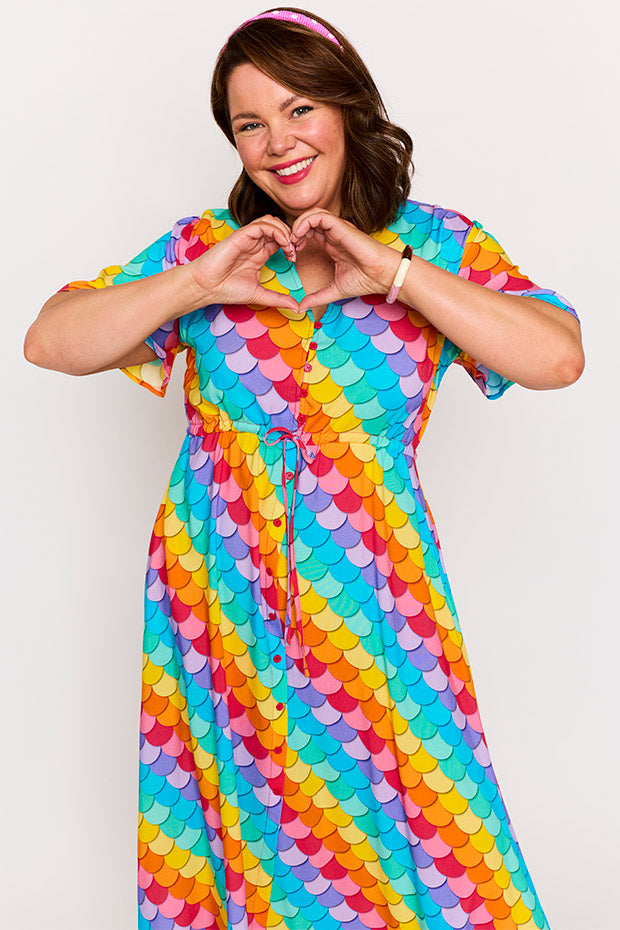 Michelle Rainbow Mermaid Dress โ Rainbow Mermaid midi dress