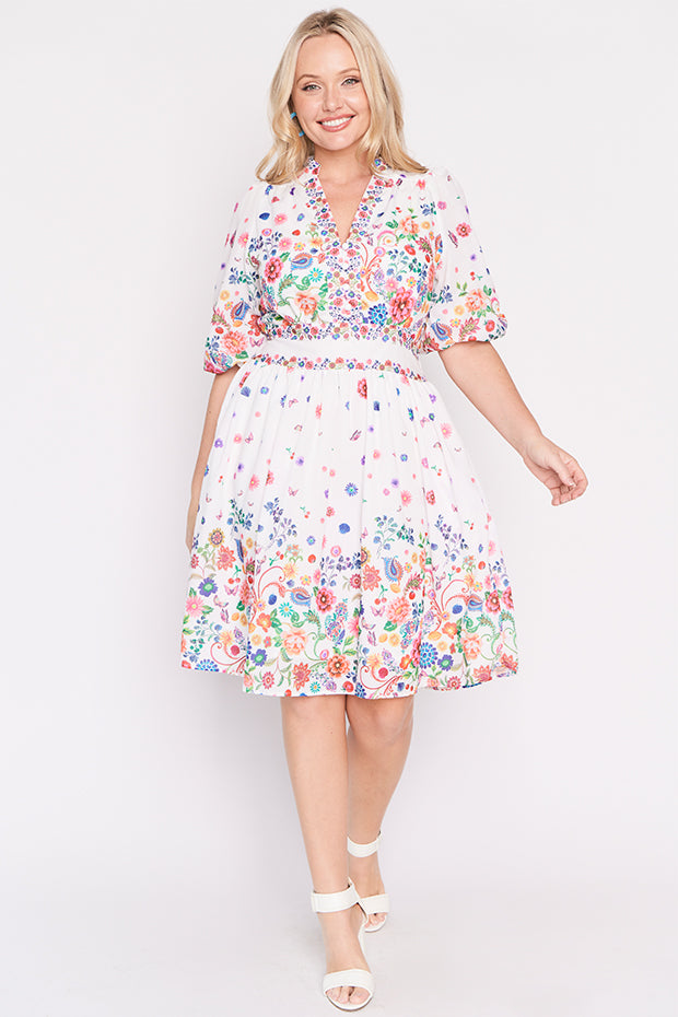Abbie White Magic Garden Dress – White Magic Garden knee length dress
