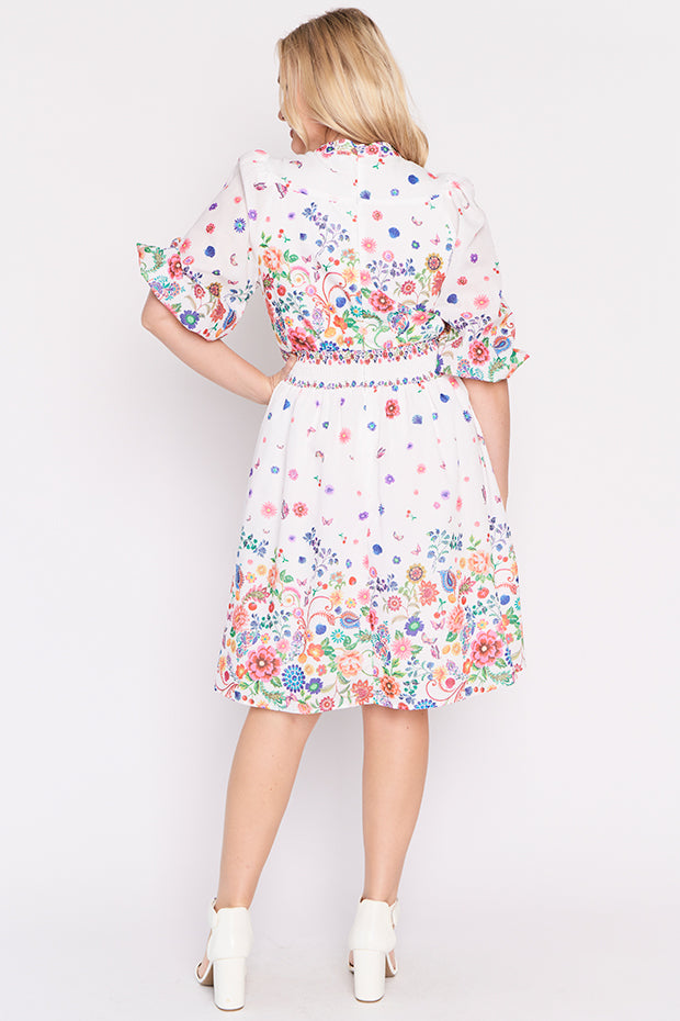 Abbie White Magic Garden Dress – White Magic Garden knee length dress