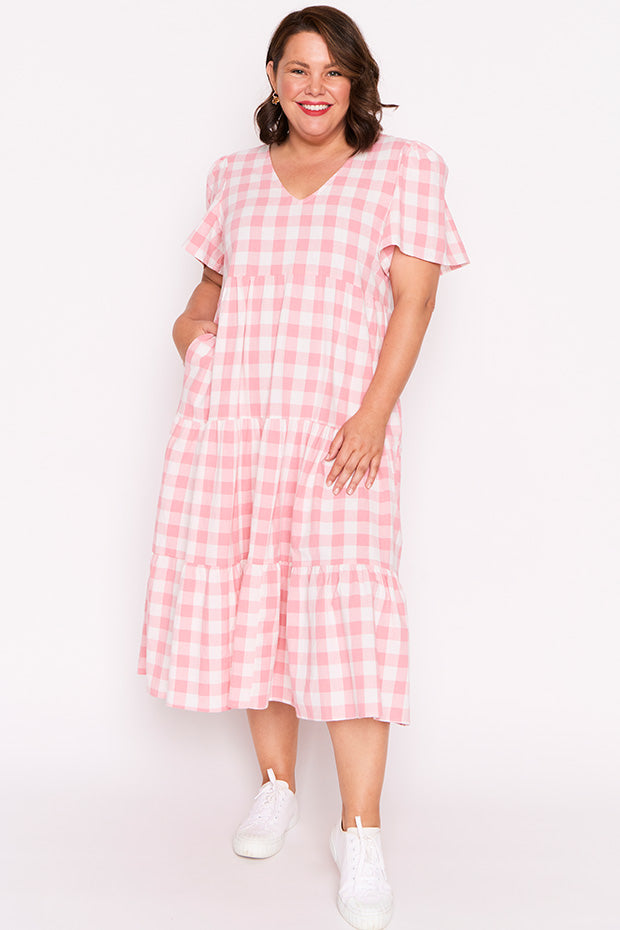 Percy Pink Gingham Dress – Pink Gingham midi dress