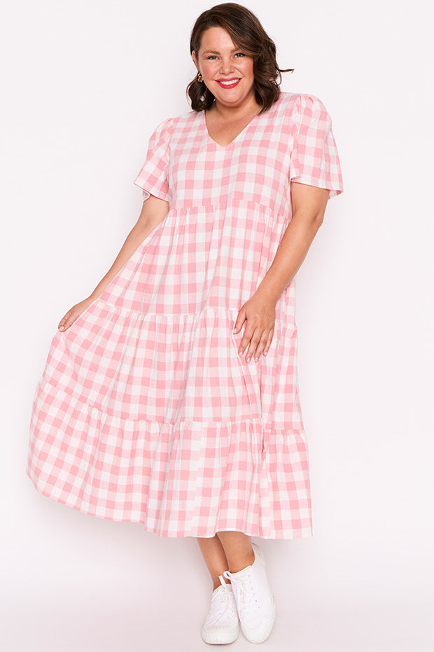 Percy Pink Gingham Dress – Pink Gingham midi dress