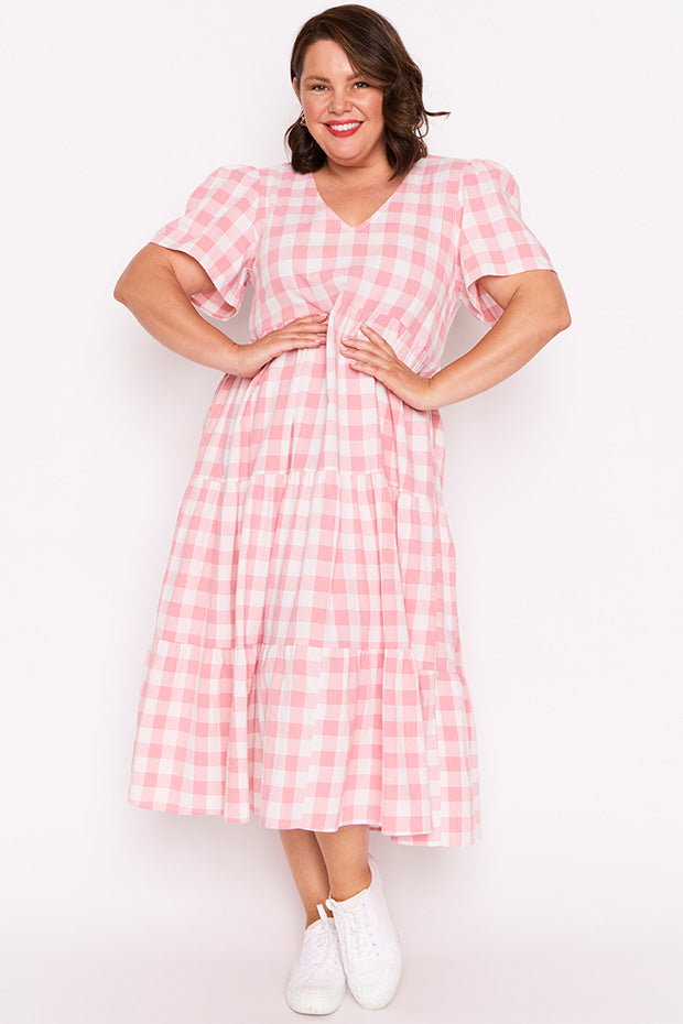 Percy Pink Gingham Dress – Pink Gingham midi dress