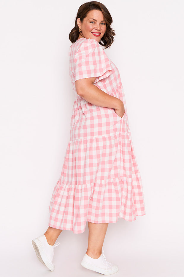 Percy Pink Gingham Dress – Pink Gingham midi dress