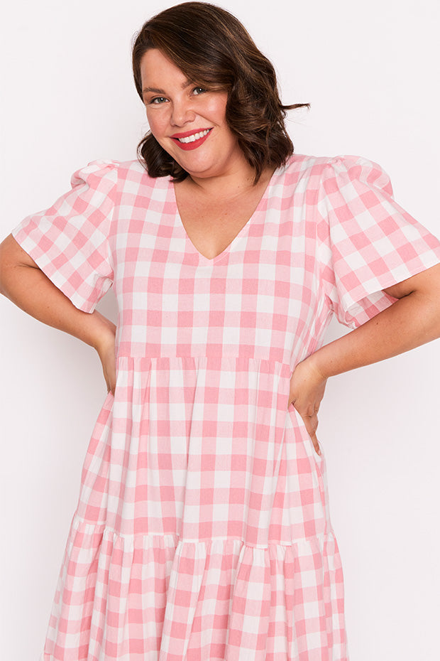 Percy Pink Gingham Dress – Pink Gingham midi dress
