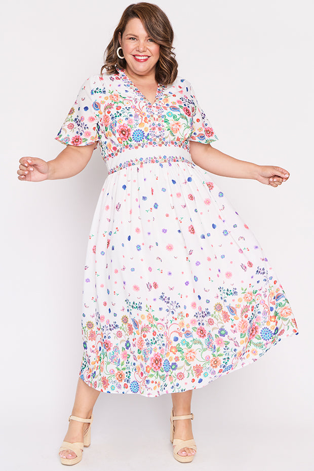 Stephanie White Magic Garden Dress โ White Magic Garden midi dress