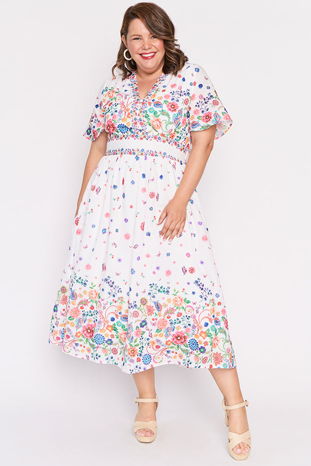 Stephanie White Magic Garden Dress – White Magic Garden midi dress