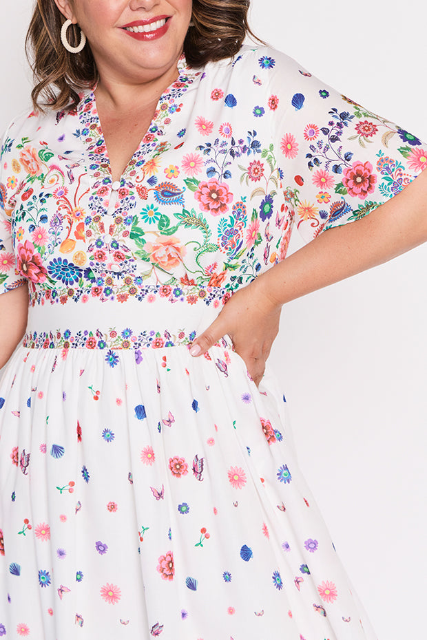Stephanie White Magic Garden Dress – White Magic Garden midi dress