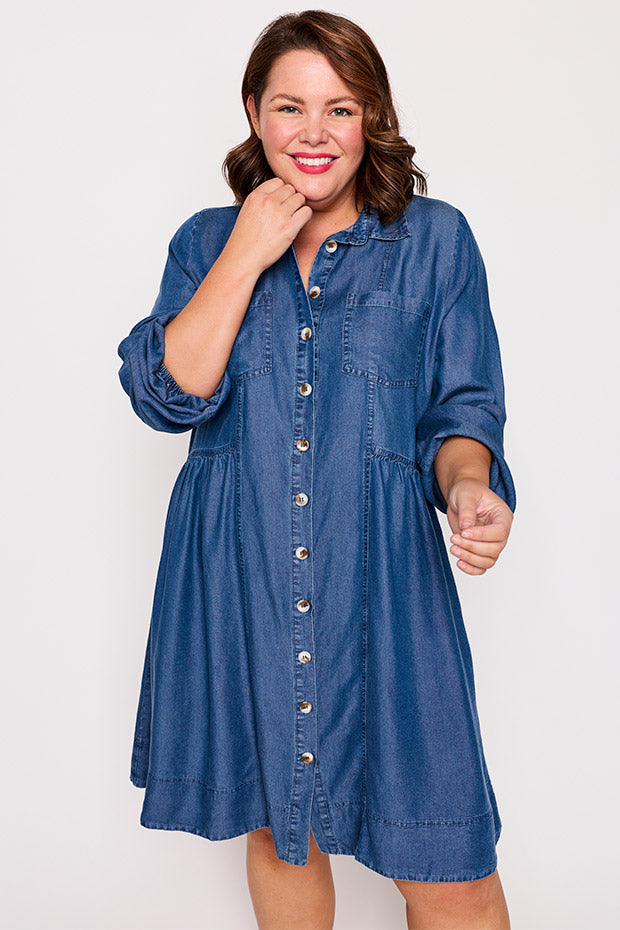 Tanzie Chambray Dress – Chambray knee length dress