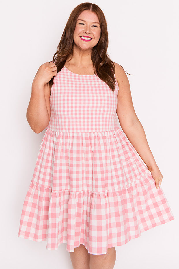 Joey Pink Gingham Dress – Pink Gingham knee length dress