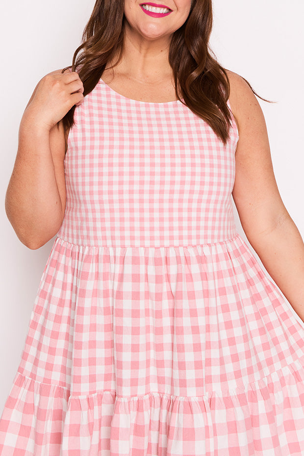Joey Pink Gingham Dress – Pink Gingham knee length dress