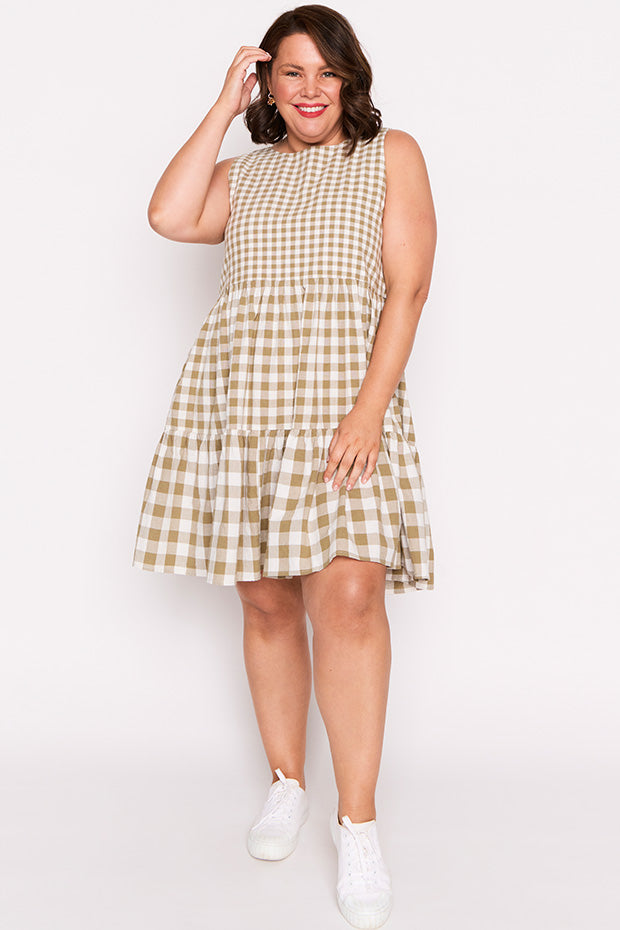 Joey Olive Gingham Dress – Olive Gingham knee length dress