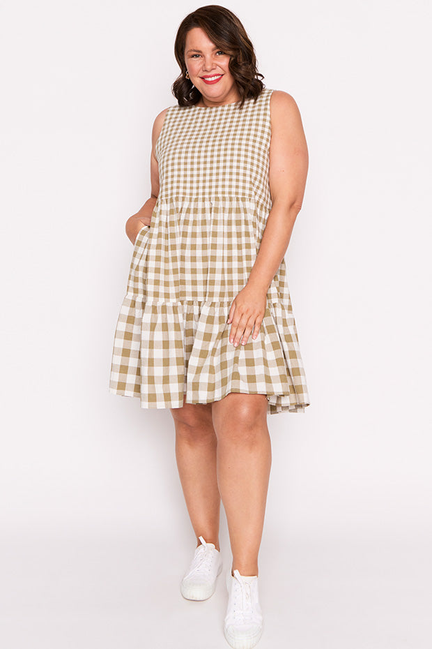 Joey Olive Gingham Dress – Olive Gingham knee length dress