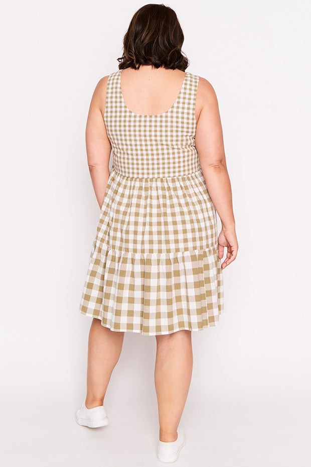 Joey Olive Gingham Dress – Olive Gingham knee length dress
